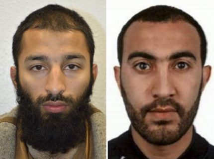 An undated handout picture released by the British Metropolitan Police Service in London on June 5, 2017 shows Khuram Shazad Butt (L) and Rachid Redouane from Barking, east London, believed by police to be two of the three attackers in the June 3 terror attack on London Bridge. / AFP PHOTO / METROPOLITAN POLICE / Handout / RESTRICTED TO EDITORIAL USE - MANDATORY CREDIT "AFP PHOTO / METROPOLITAN POLICE" - NO MARKETING NO ADVERTISING CAMPAIGNS - DISTRIBUTED AS A SERVICE TO CLIENTS