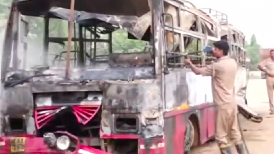 At least 22 people died and 15 others injured in India's northern Bareilly city on Monday (June 5), after a bus collided with a truck and immediately caught on fire. Photo grabbed from Reuters video file.