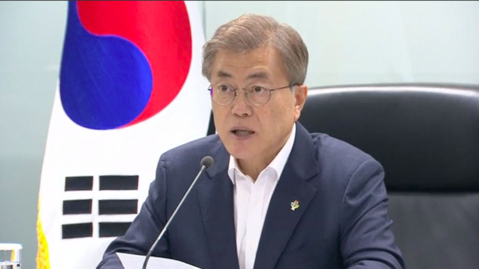 South Korea's President Moon Jae-in presided the National Security Council (NSC) meeting on Thursday (June 8), after North Korea fired what appeared to be several land-to-ship missiles off its east coast. Photo grabbed from Reuters video file.