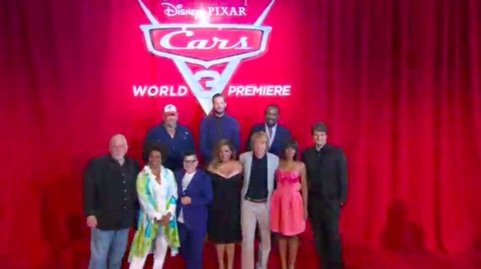 The cast and crew of "Cars 3" turned out for the film's premiere in Anaheim on Saturday (June 10). Photo grabbed from Reuters video file.