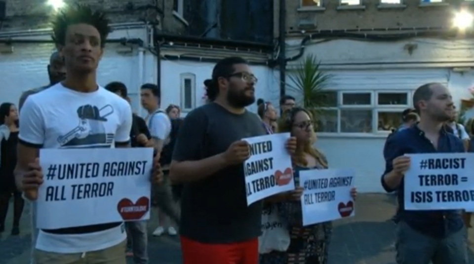 London Mayor Sadiq Khan joined Muslim worshippers on Monday evening (June 19), less than 24 hours after a man driving a van had targeted a group leaving the same centre in north London, and praised the city's response to the attack. Photo grabbed from Reuters video file.