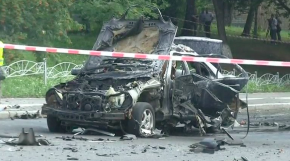 A colonel in Ukraine's military intelligence was killed by a car bomb in central Kiev on Tuesday (June 27), the defence ministry said, describing the incident as a "terrorist act". Photo grabbed from Reuters video file.